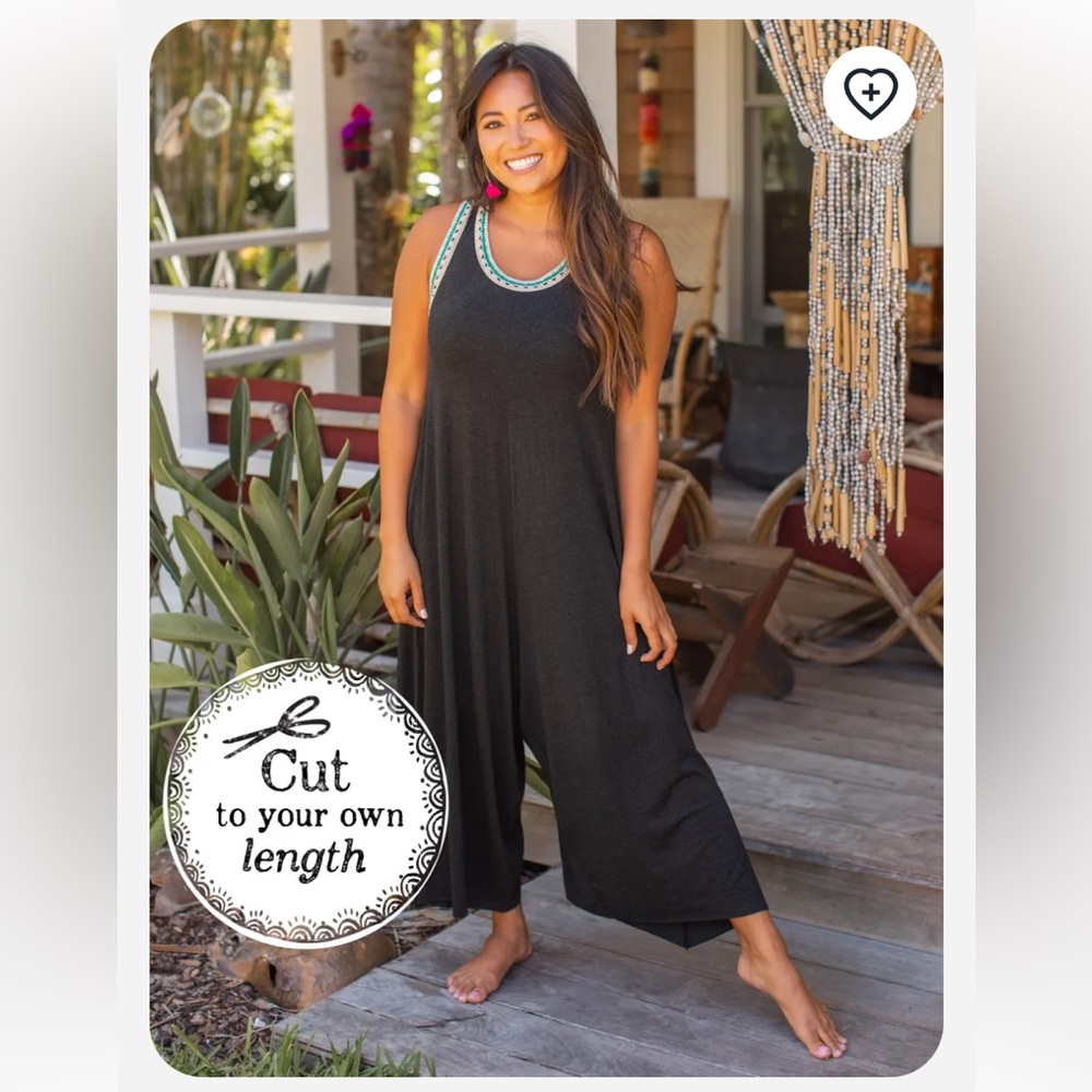 NATURAL LIFE Black Sleeveless Wide-Leg Jumpsuit with Teal Trim